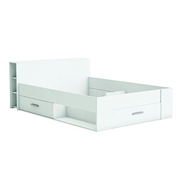 Lit 2 places avec rangements en bois coloris blanc mat - 150,1 x 76,3 x 217,3 cm -PEGANE-