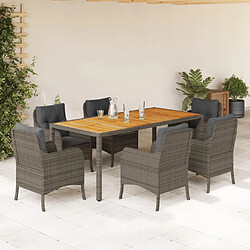 vidaXL Ensemble à manger de jardin et coussins 7 pcs gris rotin 