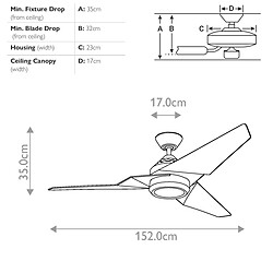 Elstead Lighting Ventilateur de plafond 152 cm avec lumière LED variable 3000 K, nickel brossé, télécommande