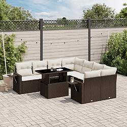 vidaXL Salon de jardin avec coussins 9 pcs marron résine tressée 