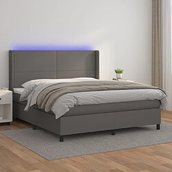 vidaXL Sommier à lattes de lit matelas LED Gris 160x200 cm Similicuir 