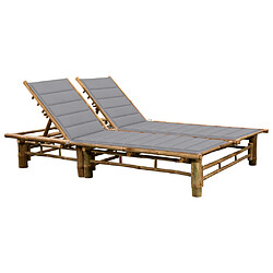 Helloshop26 Transat chaise longue bain de soleil lit de jardin terrasse meuble d'extérieur pour 2 personnes avec coussins bambou 02_0012896