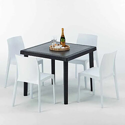 Avis Table Carrée Noire 90x90cm Avec 4 Chaises Colorées Grand Soleil Set Extérieur Bar Café Rome Passion, Couleur: Blanc