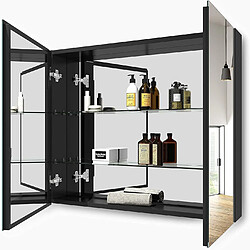 EMKE Armoire à miroir avec miroir poignée invisible Armoire miroir de salle de bain avec étagères en verre réglables en hauteur 85×65cm Noire