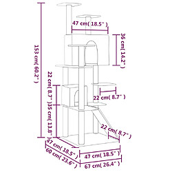 vidaXL Arbre à chat avec griffoirs en sisal Crème 153 cm pas cher