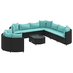 vidaXL Salon de jardin 10 pcs avec coussins noir résine tressée