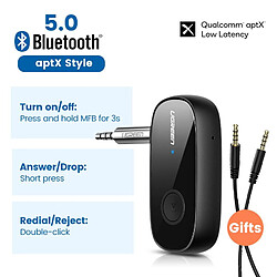 Adaptateur Audio Portable Cm 279 ,  sans fil pour voiture, récepteur Bluetooth 5.0 aptX LL, 3.5mm, Aux, avec Microphone - Noir 