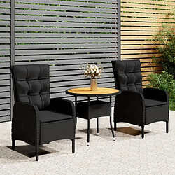 Maison Chic Mobilier de table de bistro et chaises de jardin 3 pcs Résine tressée Noir -GKD118901