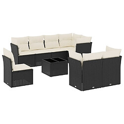 Maison Chic Ensemble Tables et chaises d'extérieur 9 pcs avec coussins,Salon de jardin noir résine tressée -GKD122368