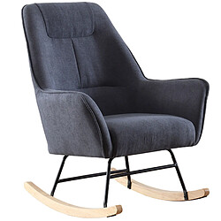 Pegane Fauteuil à bascule, chaise berçante en tissu gris avec pieds en bois de hêtre - Longueur 77 x Profondeur 88 x Hauteur 97 cm