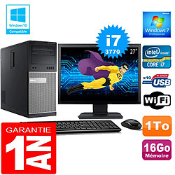 PC Tour DELL 7010 Core I7-3770 Ram 16Go Disque 1 To Wifi W7 Ecran 27"