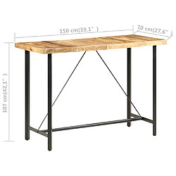 vidaXL Table de bar 150x70x107 cm Bois de manguier brut pas cher