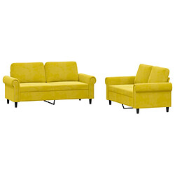 vidaXL Ensemble de canapés 2 pcs avec coussins Jaune Velours