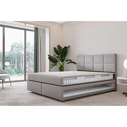 TRADA Lit adulte 160x200 cm Mallorca – lit suspendu avec matelas ressorts ensachés et matelas bonnell – tissu velours - gris 