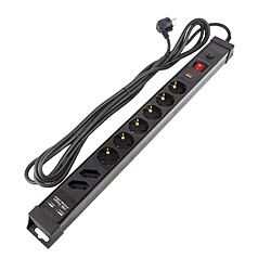 Ledkia Bloc Multiprises 6 Prises Type F Schuko EU Protecteur de Surtensions + 2 Prise Type C+ 2USB 5m Noir