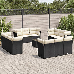 Maison Chic Salon de jardin avec coussins 13 pcs | Ensemble de Table et chaises | Mobilier d'Extérieur noir résine tressée -GKD49293