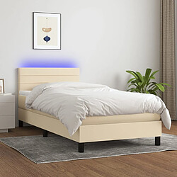 vidaXL Sommier à lattes de lit avec matelas LED Crème 100x200 cm Tissu 