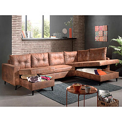 Avis Bestmobilier NORDIC - Canapé panoramique en U - 7 places - Convertible - Industriel vintage - Angle Droit