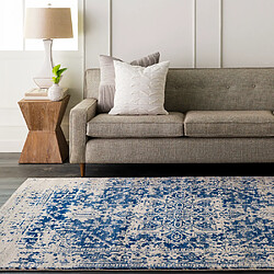 Surya AGATHE - Tapis vintage, Bleu foncé, Gris clair et Beige - 160x220cm