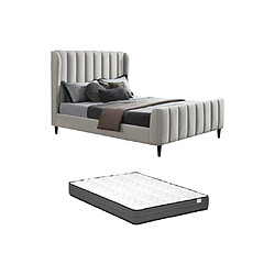 Acheter Vente-Unique Lit 140 x 190 cm - Tissu avec coutures verticales - Gris clair + Matelas - CASAGOTI