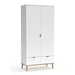 Homestyle4U Armoire de rangement 2 portes en bois Blanc 180x90x55cm 