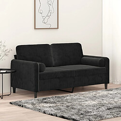 vidaXL Canapé 2 places avec oreillers décoratifs noir 140 cm velours 