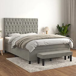 vidaXL Sommier à lattes de lit et matelas Gris clair 140x190cm Velours 