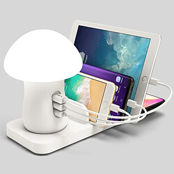 Wewoo Station de recharge HQ-UD12 Universel 4 en 1 40W QC3.0 3 ports USB + chargeur sans fil de charge pour téléphone portable avec lumière LED forme de champignonlongueur 1,2 mprise américaine blanc pas cher