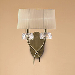 Luminaire Center Applique murale Loewe avec interrupteur 2 Ampoules E14, laiton antique avec Abat jour bronze