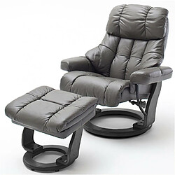 Inside 75 Fauteuil relax CLAIRAC assise en cuir nougat pied en bois noir avec repose pied 