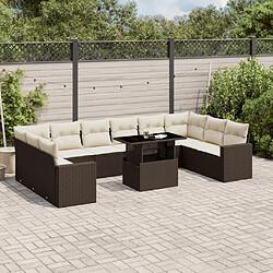 vidaXL Salon de jardin et coussins 11 pcs marron résine tressée 