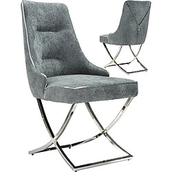 Vivenla Lot de 2 chaises de salle à manger design revêtement en velours gris foncé et piètement en acier inoxydable argenté L.48 x P. 56 x H. 95 cm collection LAVIDA