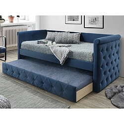 Vente-Unique Lit banquette gigogne LOUISE - 2x90x190cm - Tissu bleu + matelas