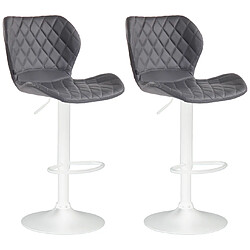 Decoshop26 Lot de 2 tabourets de bar avec coutures décoratives en forme de losanges en PVC gris et métal blanc 10_0004109