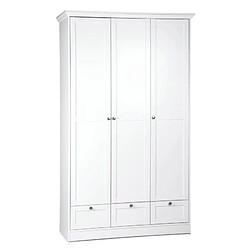 Homestyle4U Armoire blanche avec tiroirs 3 portes chambre