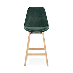 Mes Lot de 2 chaises de bar H66 cm en tissu vert pieds naturels - ELO