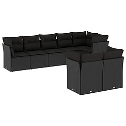 vidaXL Salon de jardin 8 pcs avec coussins noir résine tressée