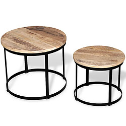 vidaXL Table basse 2 pcs Bois de manguier brut Rond 40/50 cm