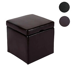 Mendler Tabouret cube, box de dépôt Onex, avec abattant, cuir, 45x44x44cm ~ marron