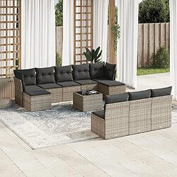 Maison Chic Salon de jardin 11 pcs avec coussins | Ensemble de Table et chaises | Mobilier d'Extérieur gris résine tressée -GKD30340