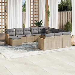 vidaXL Salon de jardin et coussins 12 pcs mélange beige résine tressée