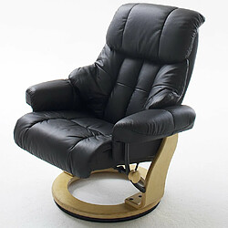 Avis Inside 75 Fauteuil relax CLAIRAC assise en cuir noir pied en bois naturel avec repose pied