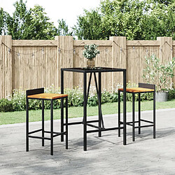 vidaXL Table de bar et dessus en verre noir 70x70x110 cm poly rotin