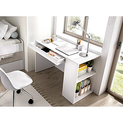 Acheter Pegane Meuble de bureau, table de bureau en bois mélaminé avec 1 étagère et 1 tiroir coloris blanc - Longueur 115 x Profondeur 50 x Hauteur 74 cm