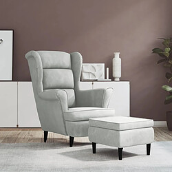 Maison Chic Fauteuil Relax pour salon | Fauteuil à oreilles avec tabouret gris clair velours -GKD85015