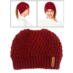 Queue De Cheval Messy Bun Beanie Hats Knit Stretchy Beanie Hats Cap Rouge pas cher