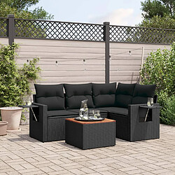 vidaXL Salon de jardin 5 pcs avec coussins noir résine tressée 