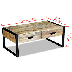 vidaXL Table basse avec 2 tiroirs Bois de manguier massif 100x60x40 cm pas cher