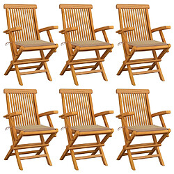 vidaXL Chaises de jardin avec coussins beige lot de 6 Bois teck massif