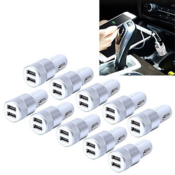 Wewoo Pour la plupart des téléphones argent 10 PCS voiture Auto 5V Dual USB 2.1A / 1A allume-cigare adaptateur 